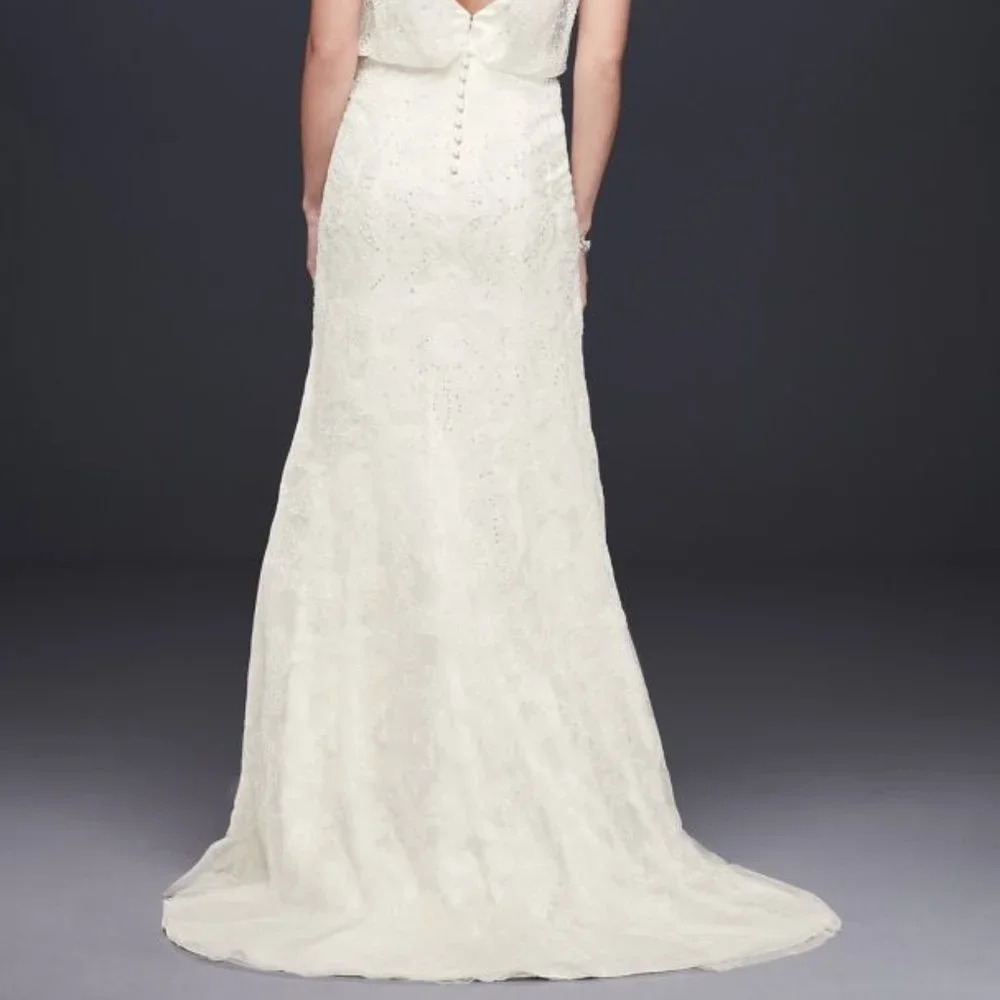 Melissa Sweet Beaded Blouson Two-Piece Sheath Wedding Dress Ivory size 6 - Picture 5 of 6
